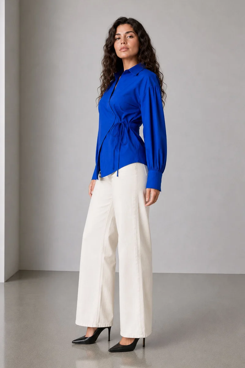 Kirise|100% Cotton Asymmetric Tie-Up Shirt