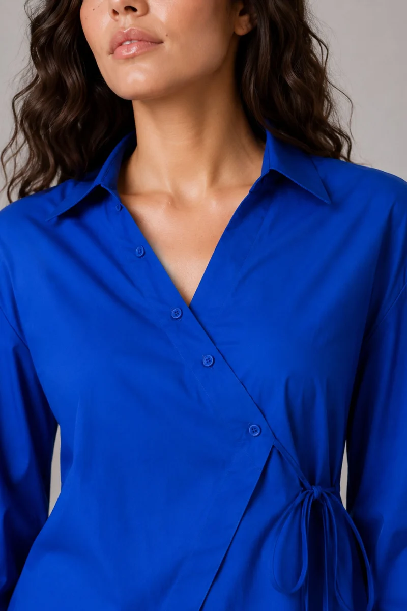 Kirise|100% Cotton Asymmetric Tie-Up Shirt