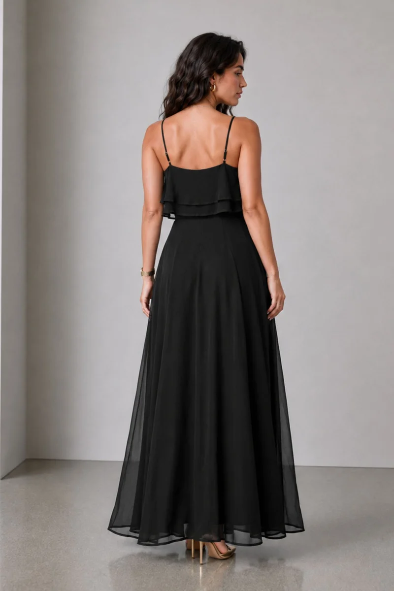 Nemi|Viscose Strappy Ruffle Flared Gown