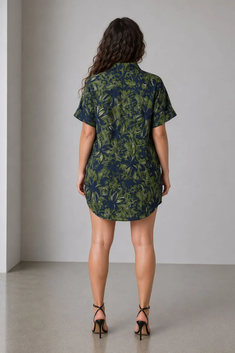 Clova|100% Cotton Curved Hem Relaxed Fit Dress