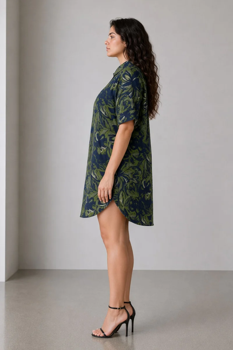 Clova|100% Cotton Curved Hem Relaxed Fit Dress