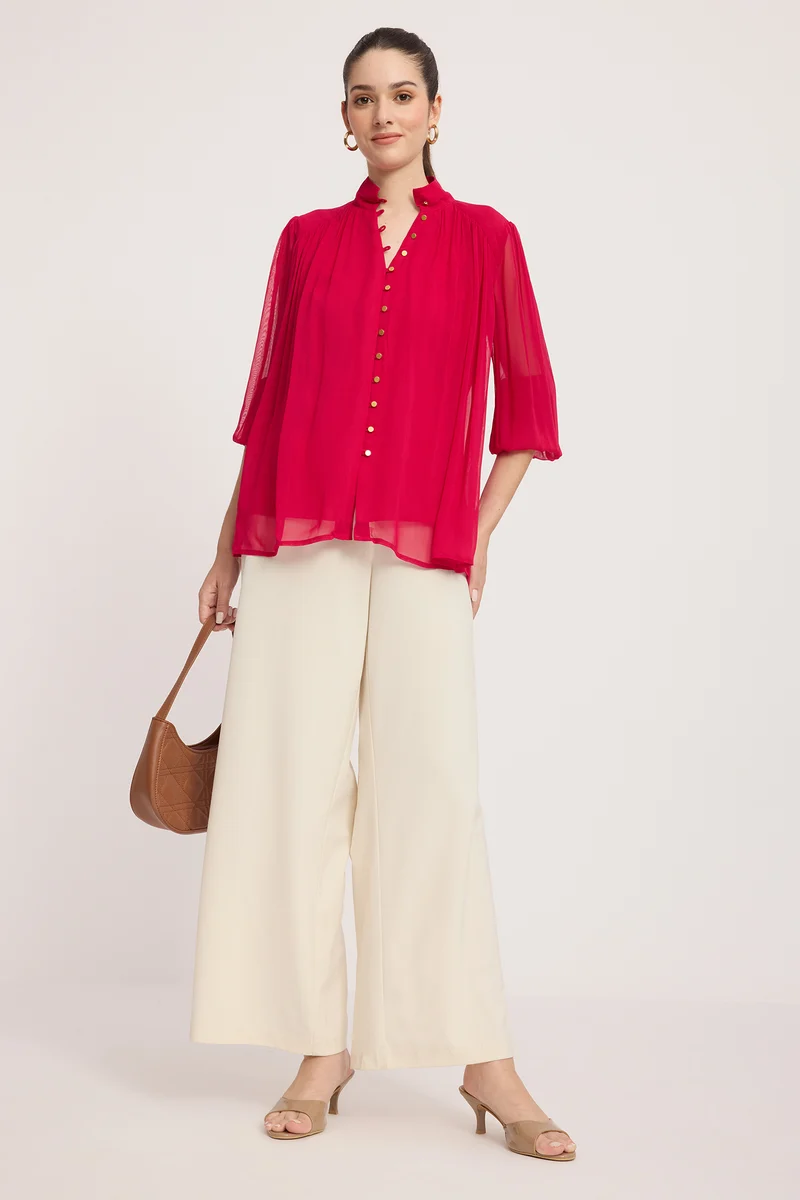 Meei|100% Viscose Gathered Yoke Blouse