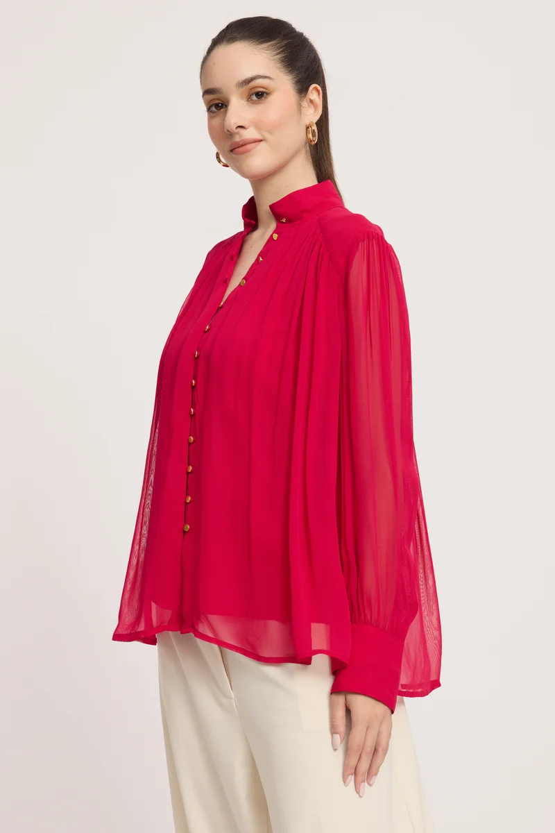 Meei|100% Viscose Gathered Yoke Blouse