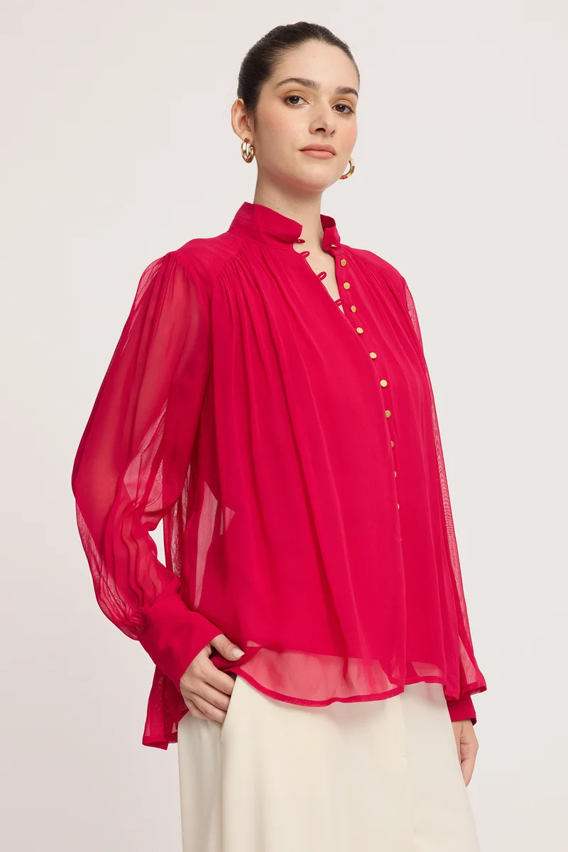 Meei|100% Viscose Gathered Yoke Blouse