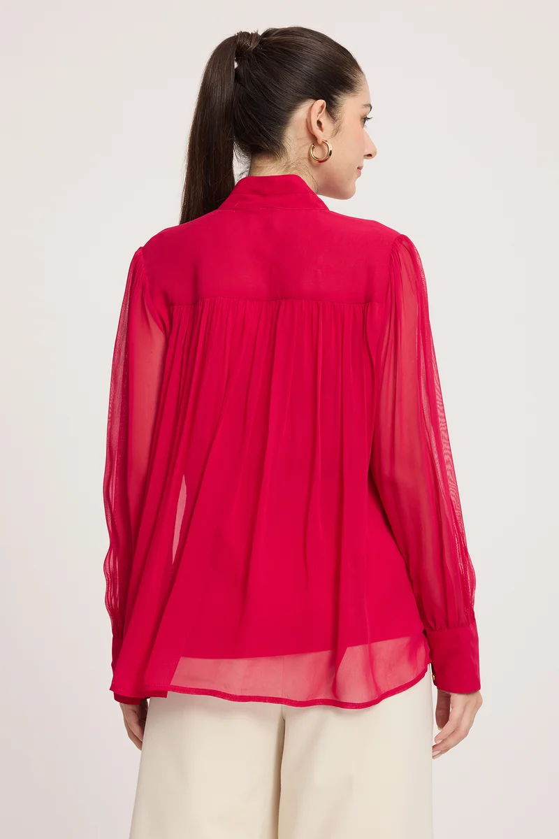 Meei|100% Viscose Gathered Yoke Blouse