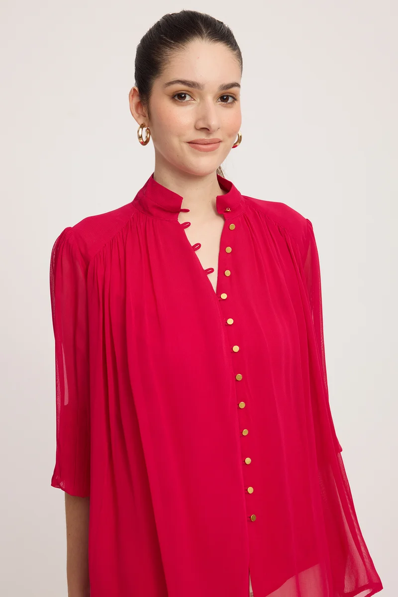 Meei|100% Viscose Gathered Yoke Blouse