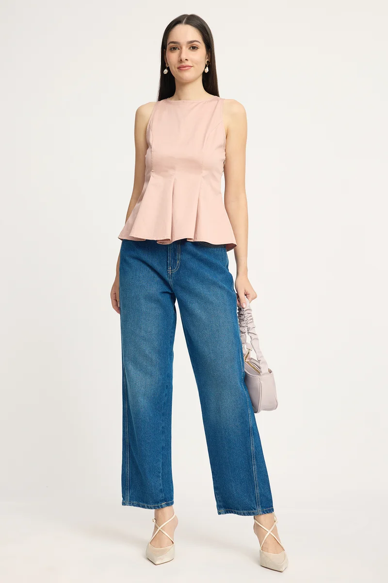 Rose|100% Cotton Sleeveless Fitted Peplum Top