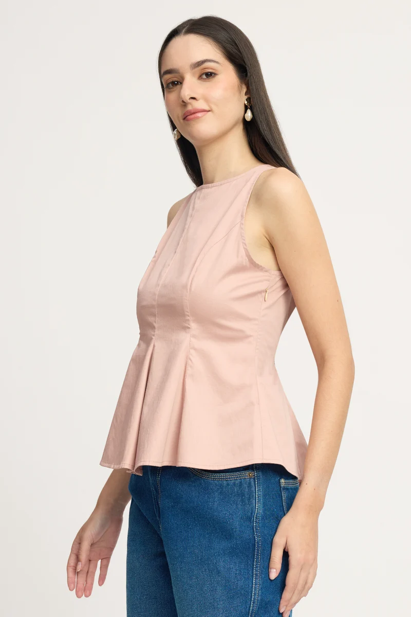Rose|100% Cotton Sleeveless Fitted Peplum Top