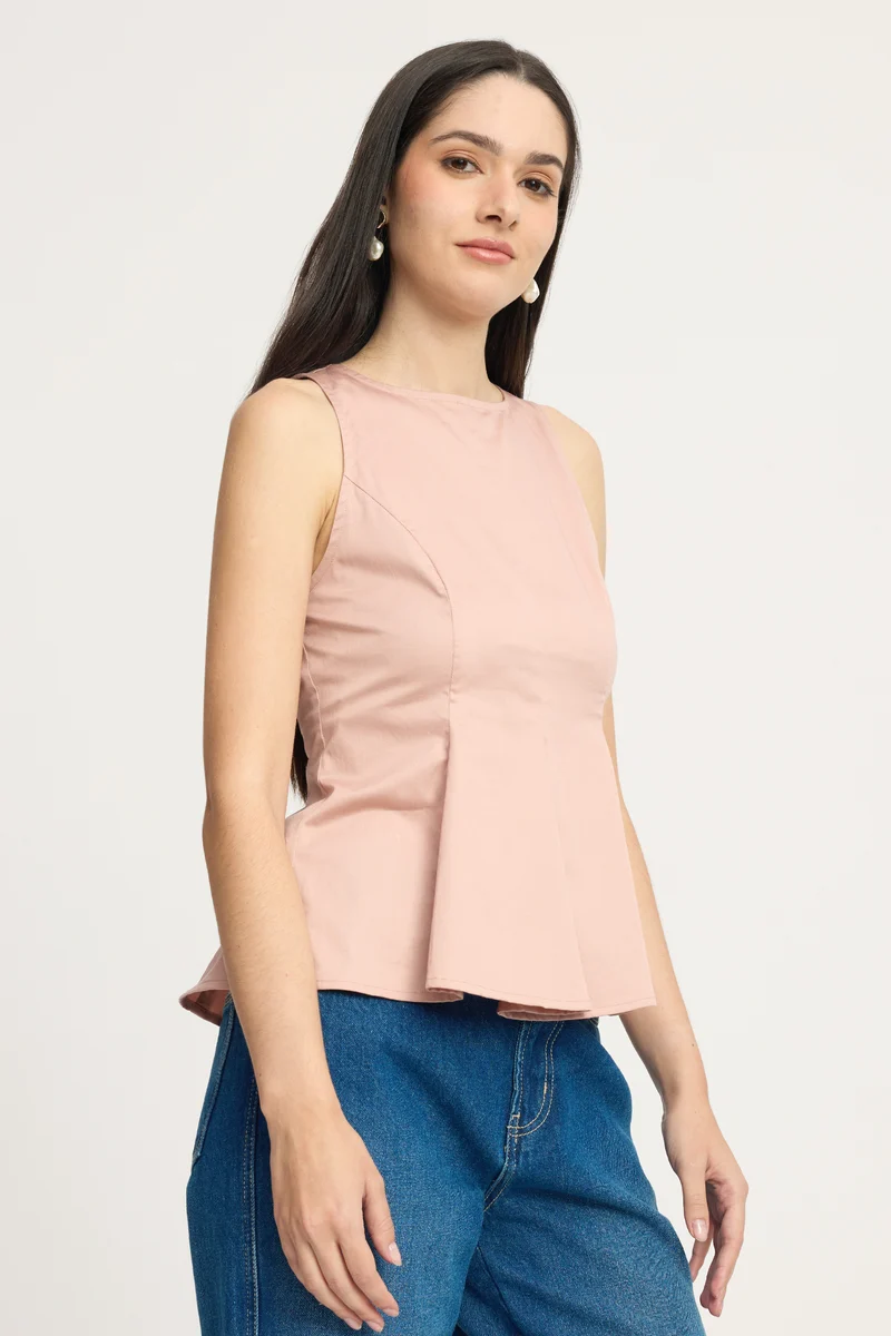 Rose|100% Cotton Sleeveless Fitted Peplum Top