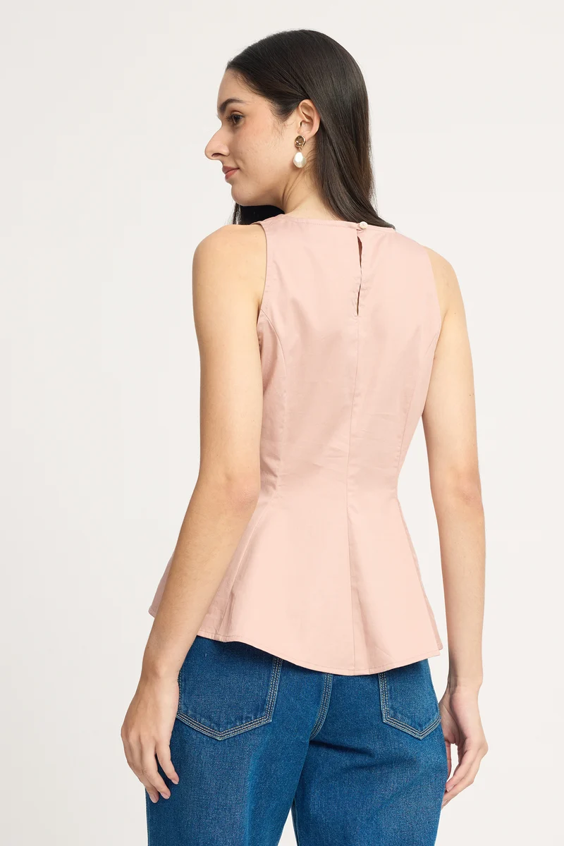 Rose|100% Cotton Sleeveless Fitted Peplum Top