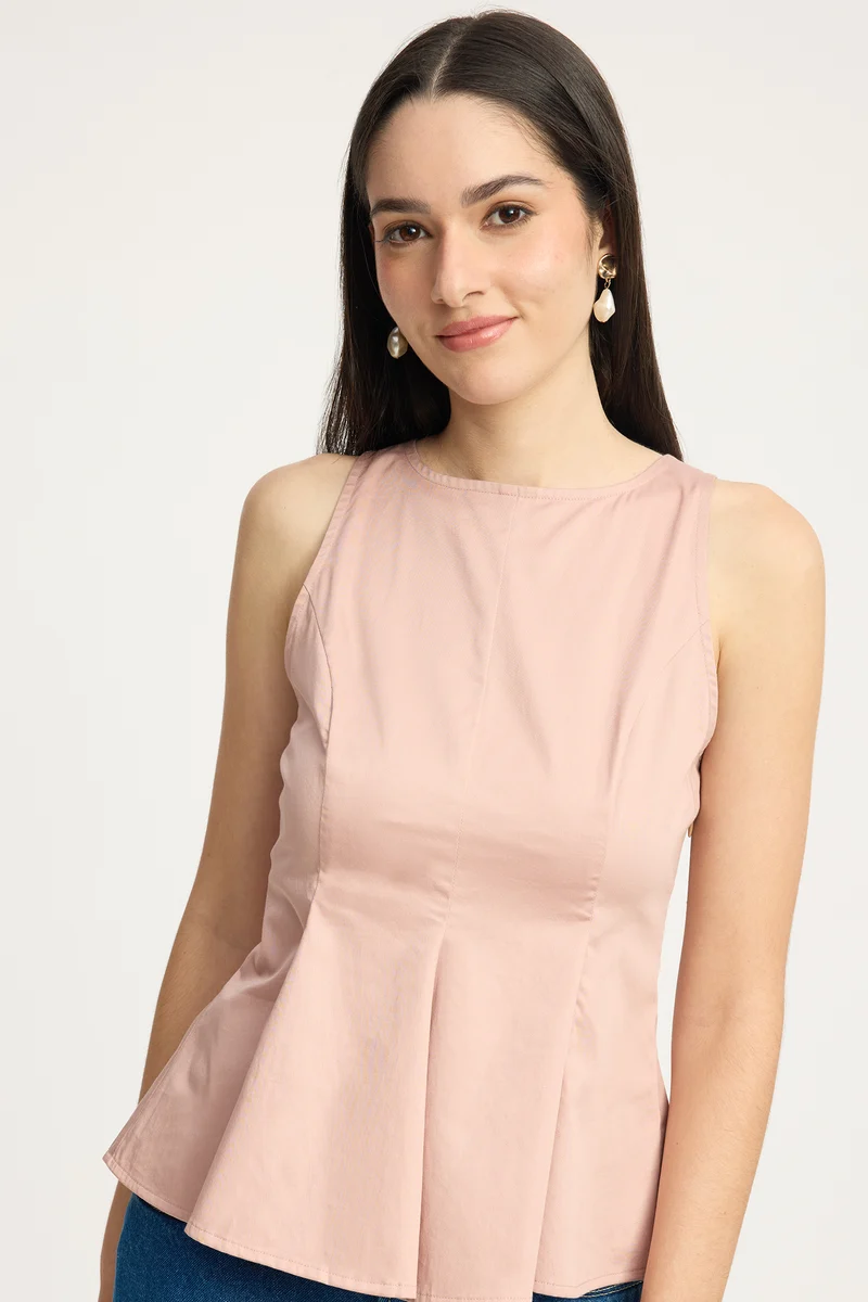 Rose|100% Cotton Sleeveless Fitted Peplum Top