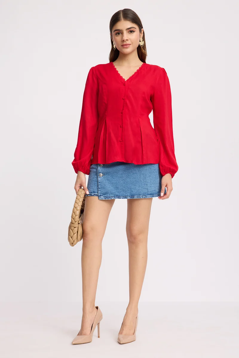 Intes|100% Viscose V-Neck Lace Top
