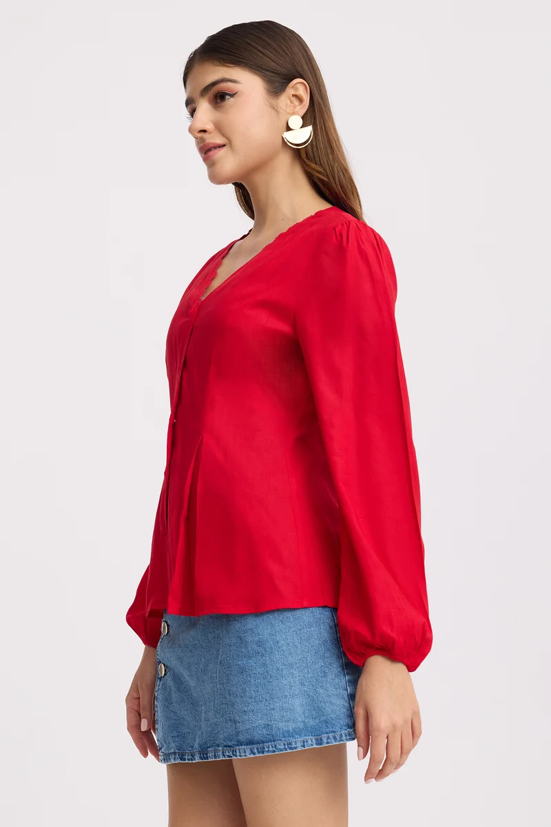 Intes|100% Viscose V-Neck Lace Top