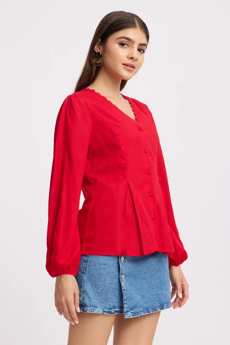 Intes|100% Viscose V-Neck Lace Top