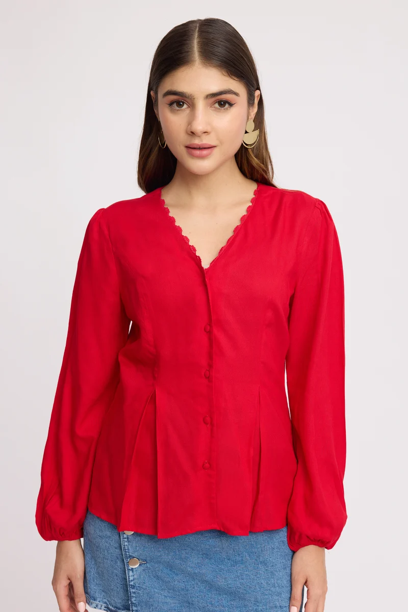 Intes|100% Viscose V-Neck Lace Top