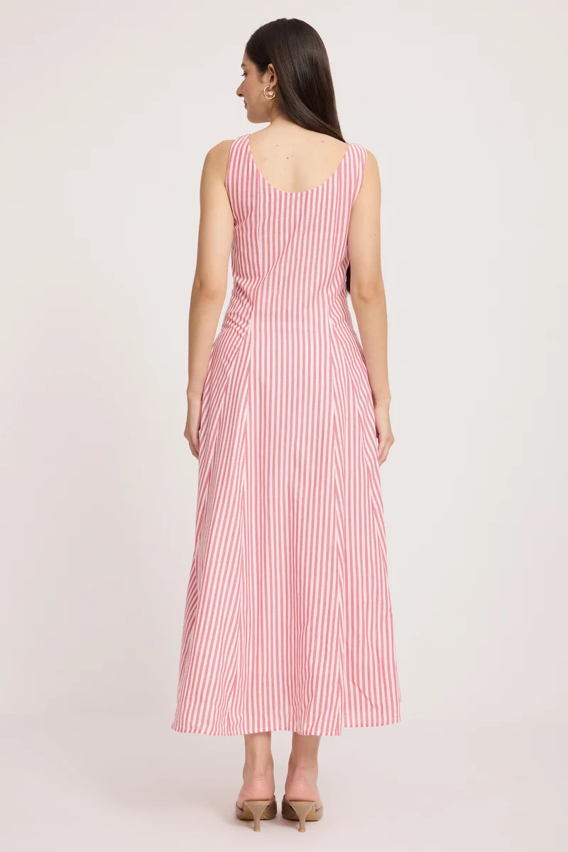 Jung|100% Cotton Striped Sleeveless Midi Dress