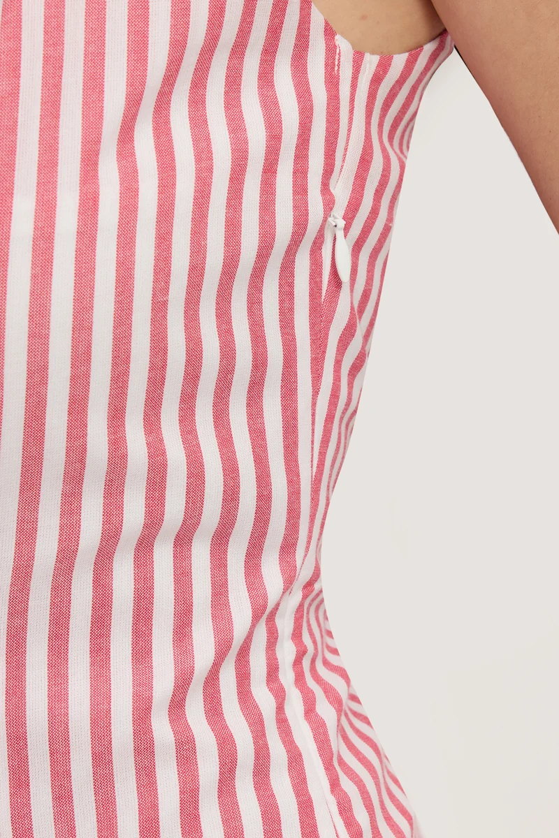 Jung|100% Cotton Striped Sleeveless Midi Dress