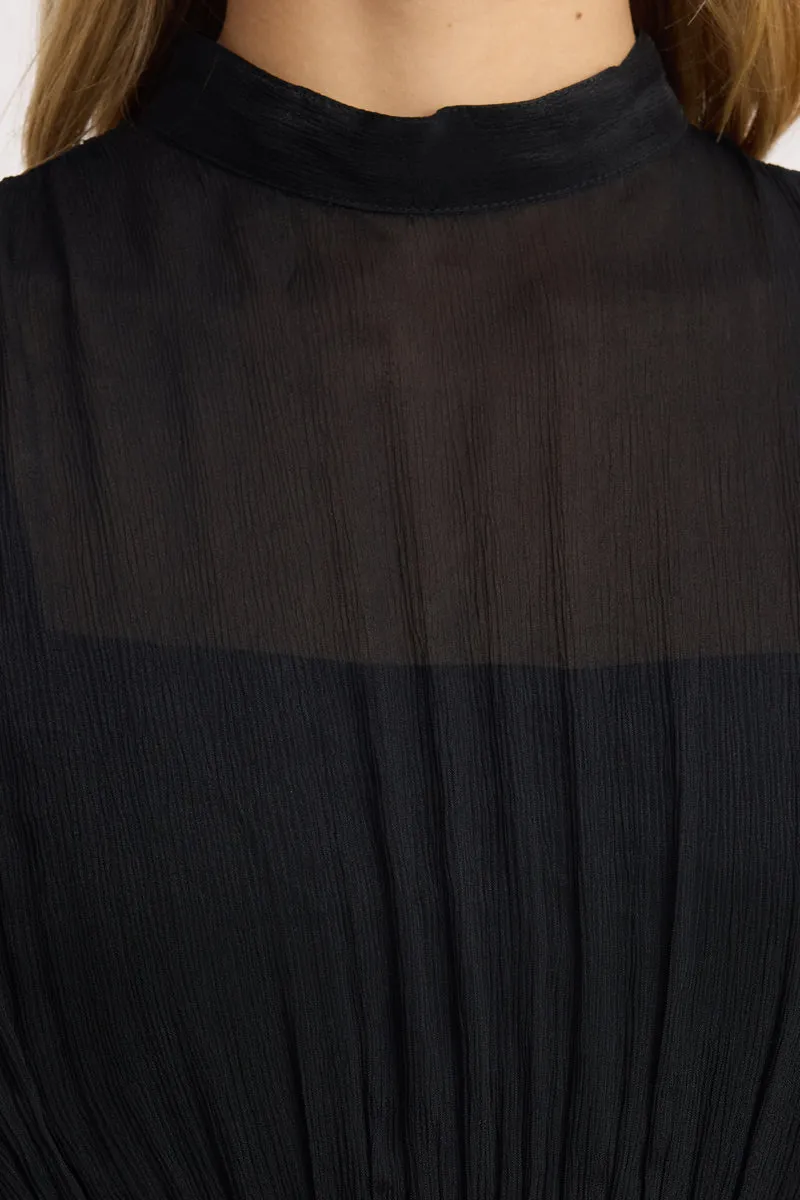 Shane|100% Viscose Ruched High Neck Maxi Dress