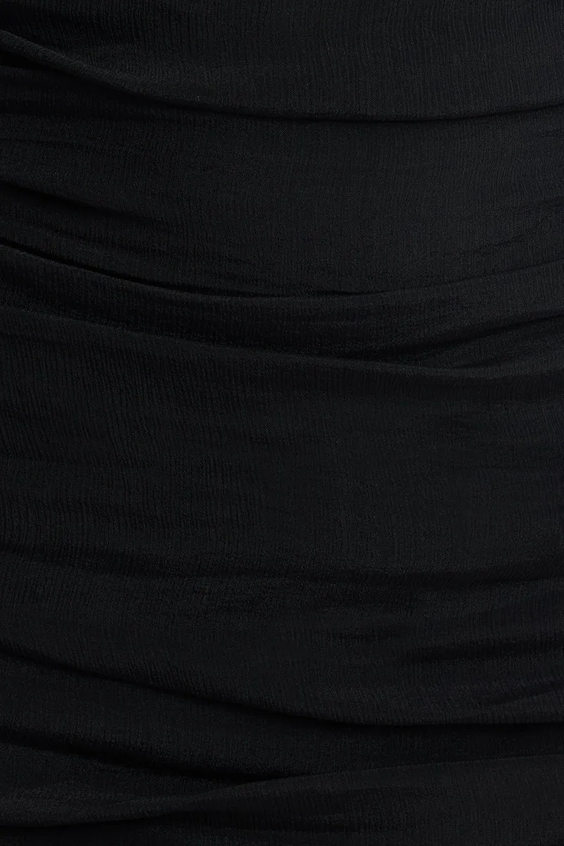 Shane|100% Viscose Ruched High Neck Maxi Dress