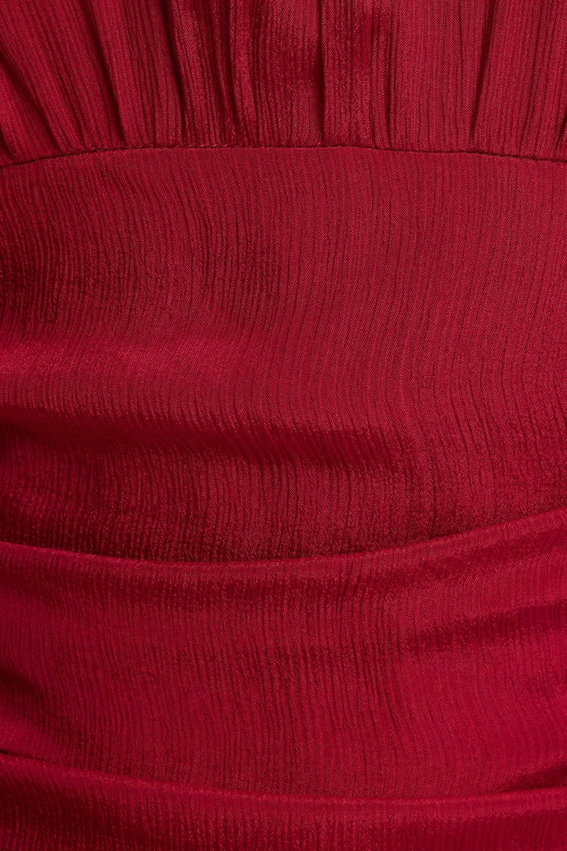 Shiny|100% Viscose Ruched High Neck Maxi Dress