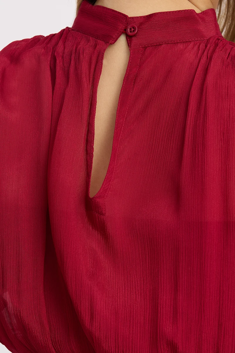 Shiny|100% Viscose Ruched High Neck Maxi Dress