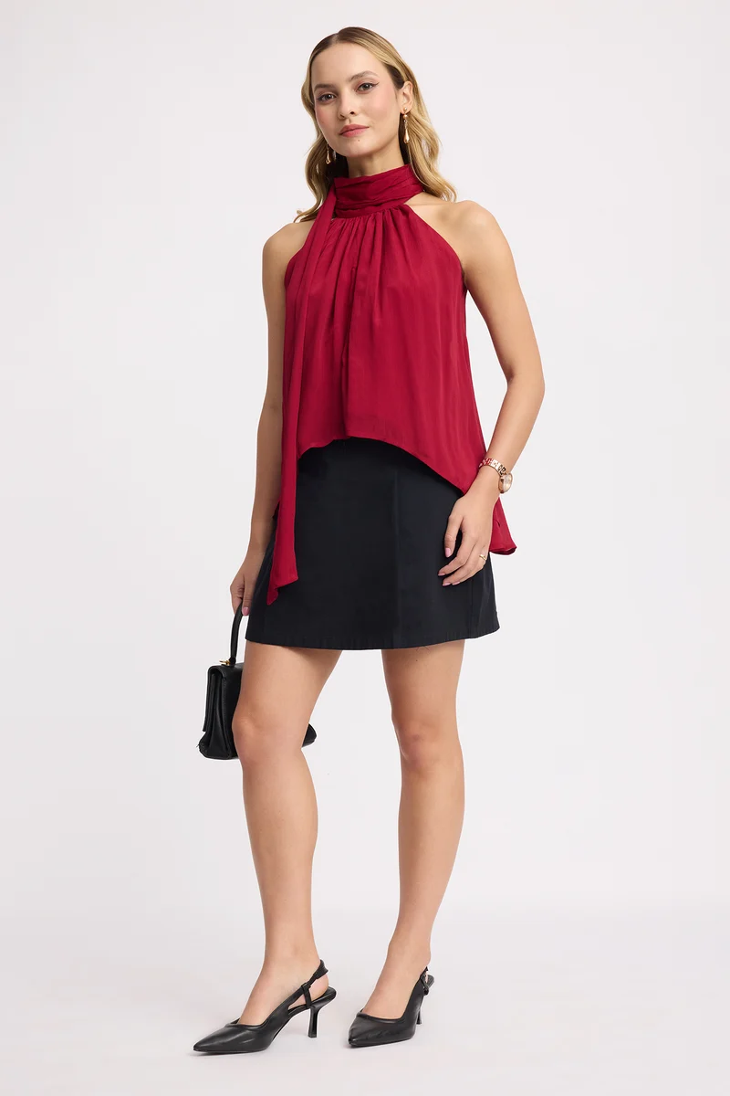 Nene|100% Viscose Halter Neck High-Low Top