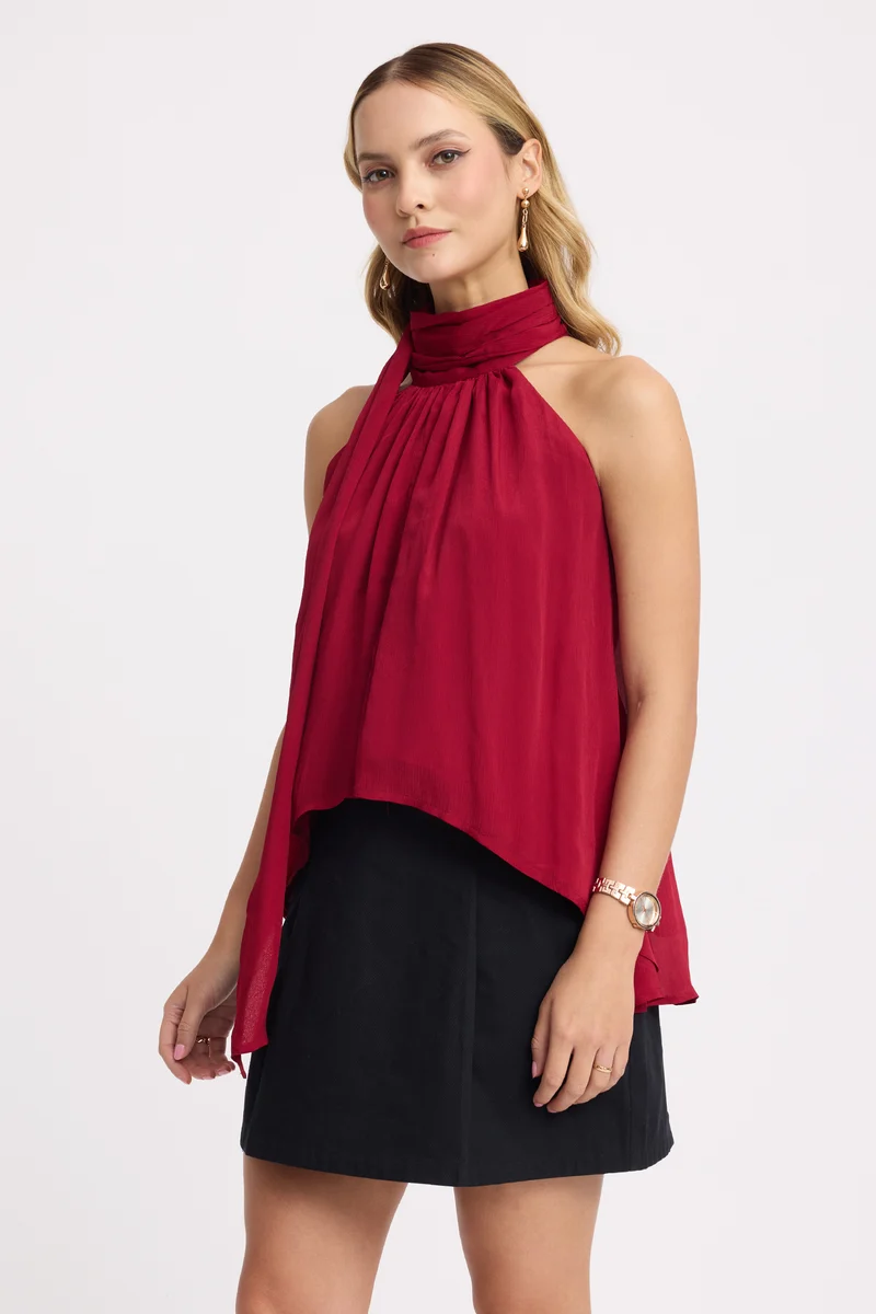 Nene|100% Viscose Halter Neck High-Low Top