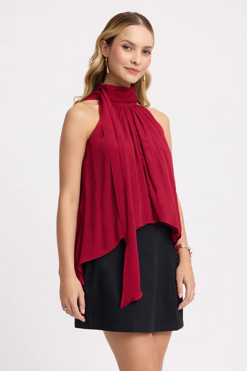 Nene|100% Viscose Halter Neck High-Low Top