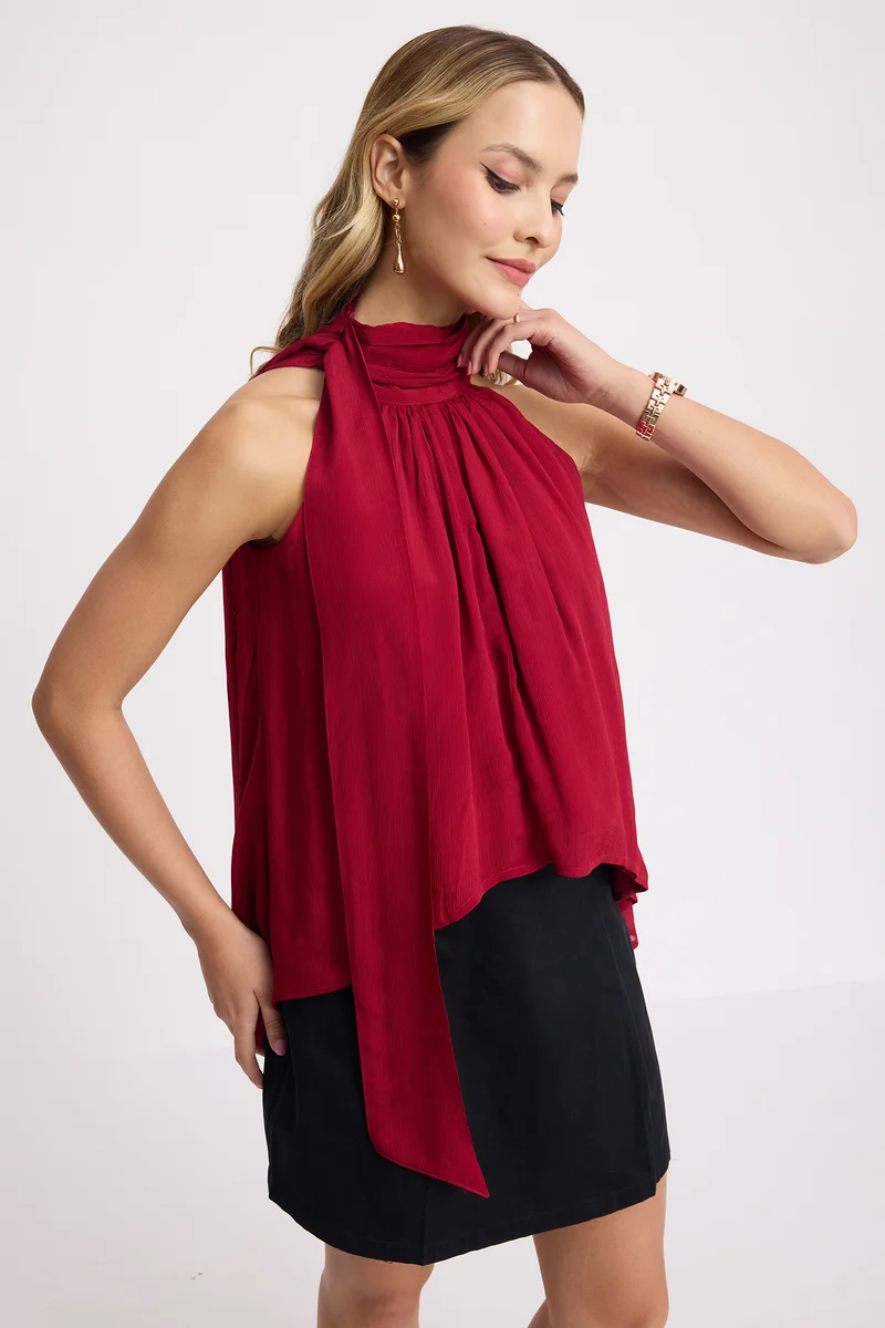 Nene|100% Viscose Halter Neck High-Low Top