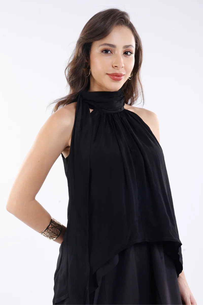 Laray|100% Viscose Halter Neck High-Low Top