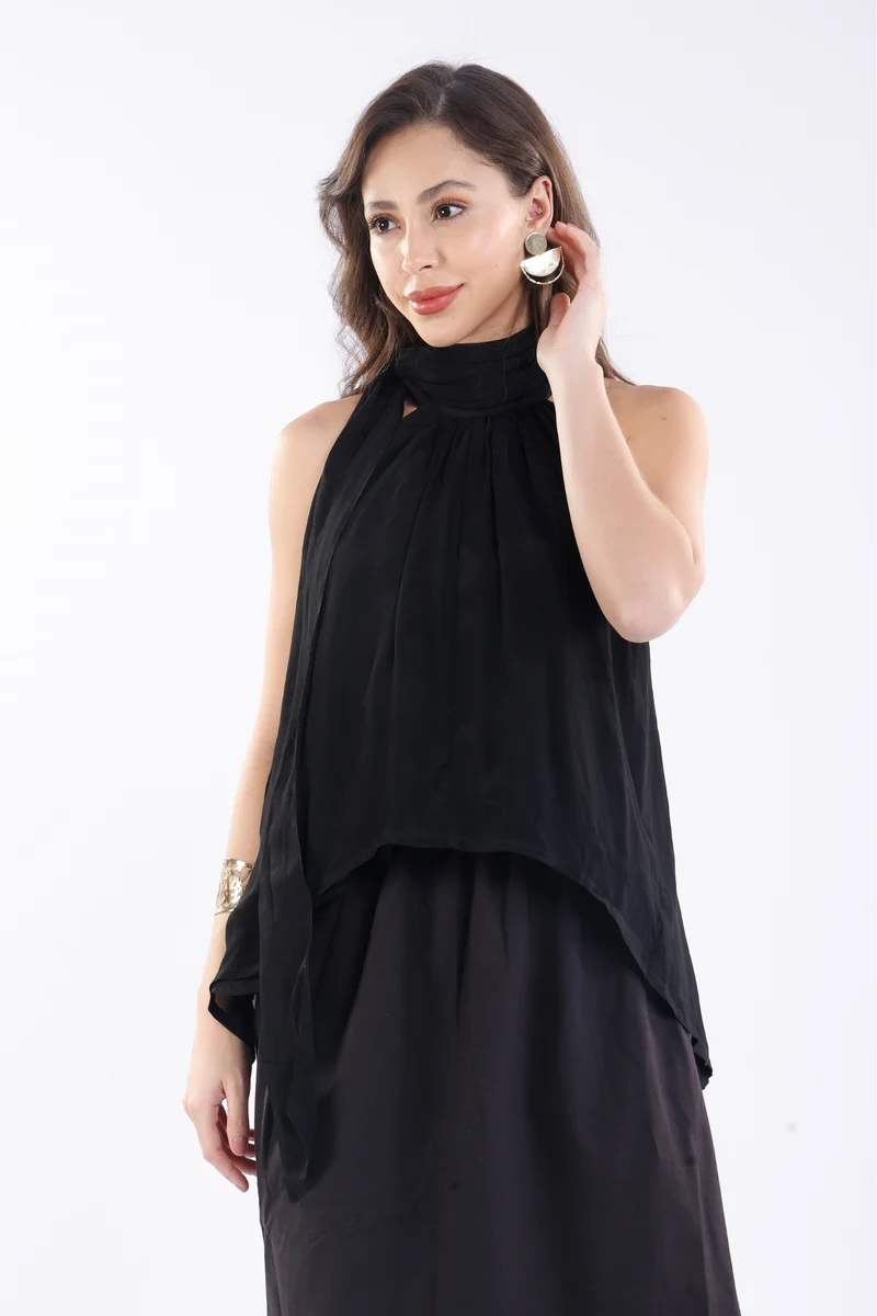Laray|100% Viscose Halter Neck High-Low Top