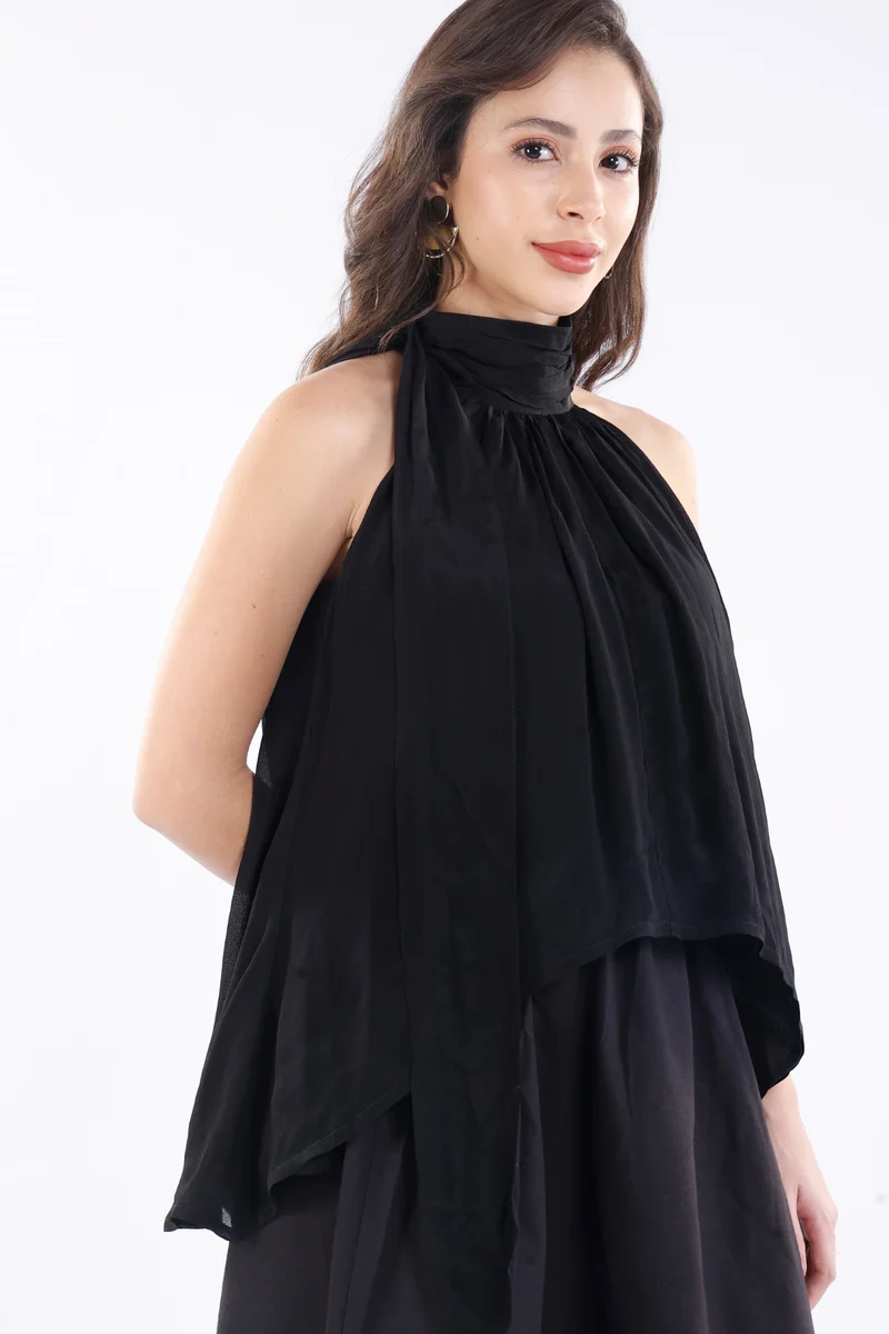 Laray|100% Viscose Halter Neck High-Low Top
