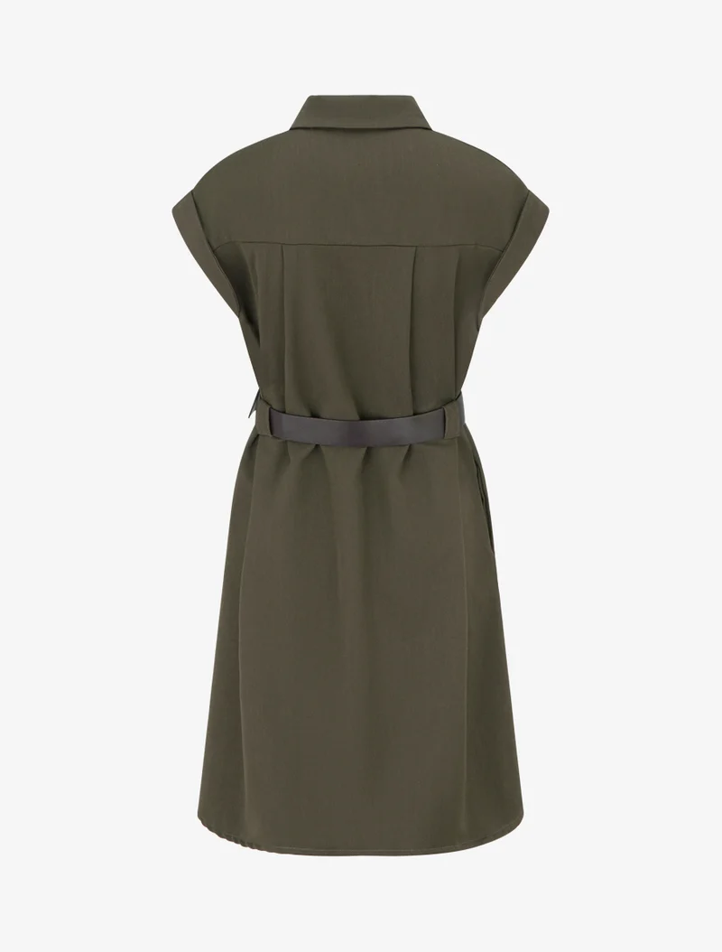 Robe chemise trapèze manches courtes - Kaki