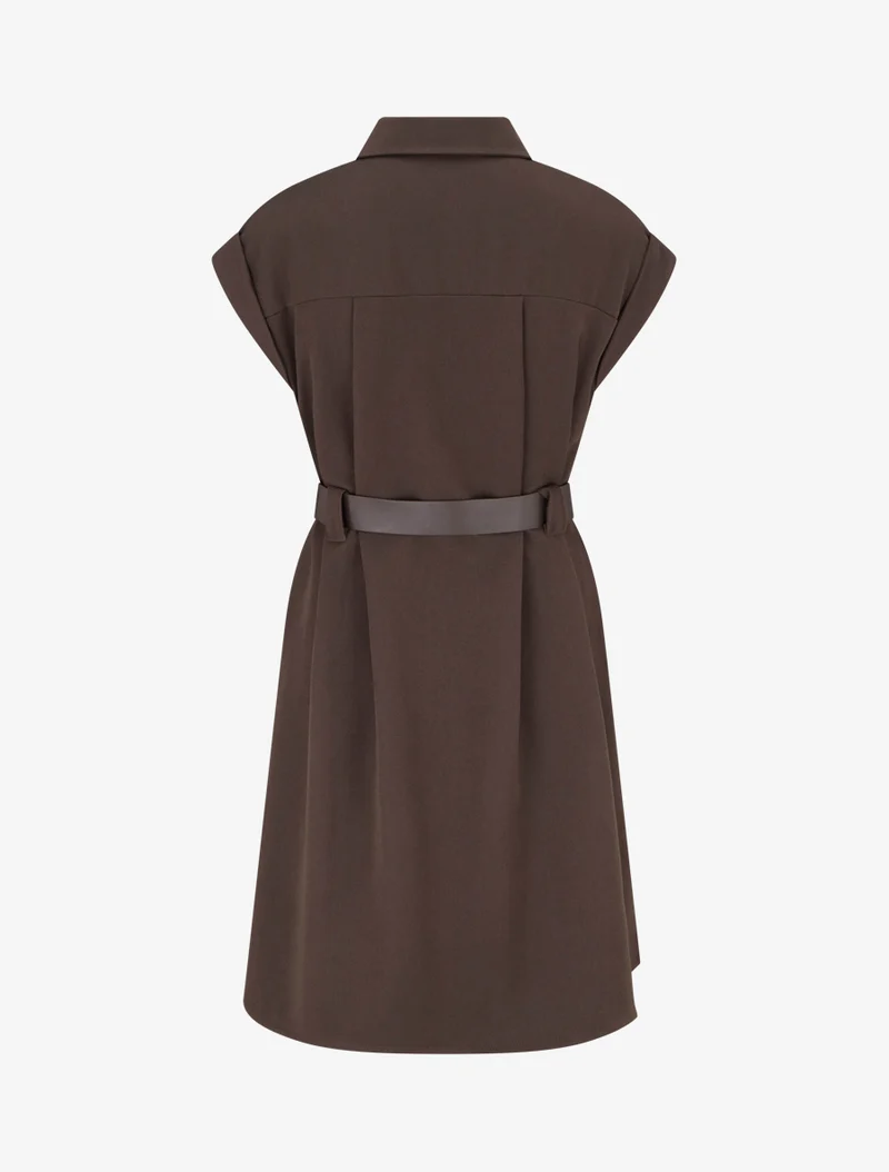 Robe chemise trapèze manches courtes - Marron