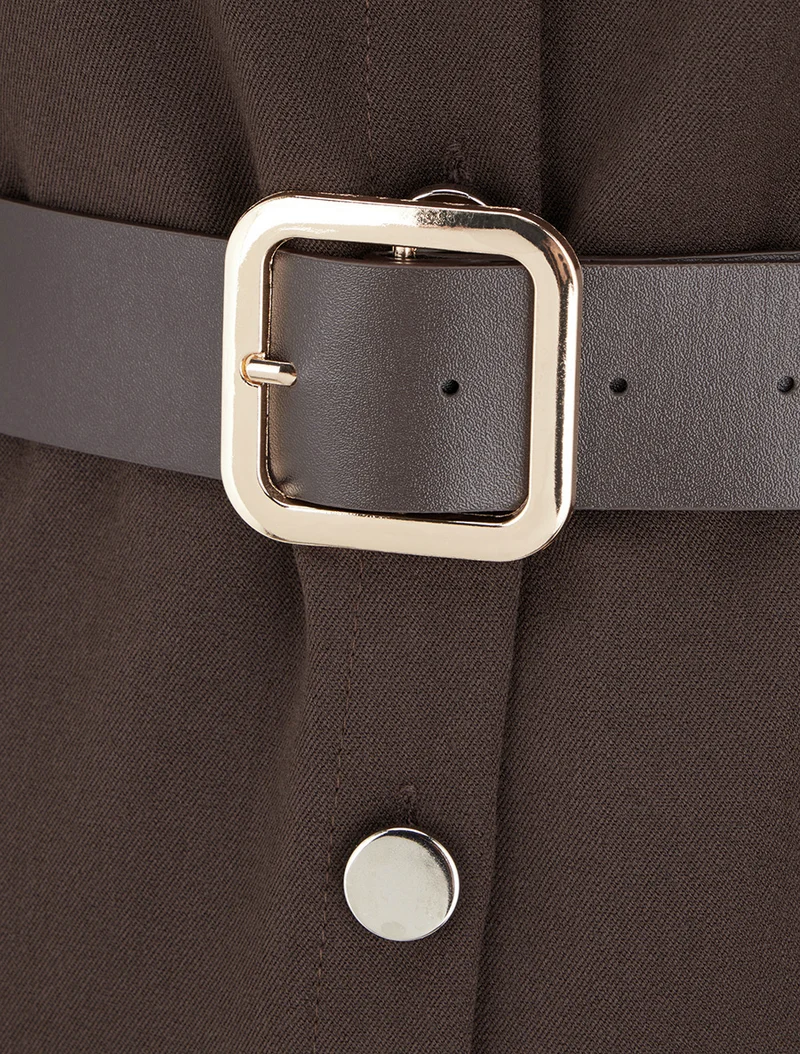 Robe chemise trapèze manches courtes - Marron