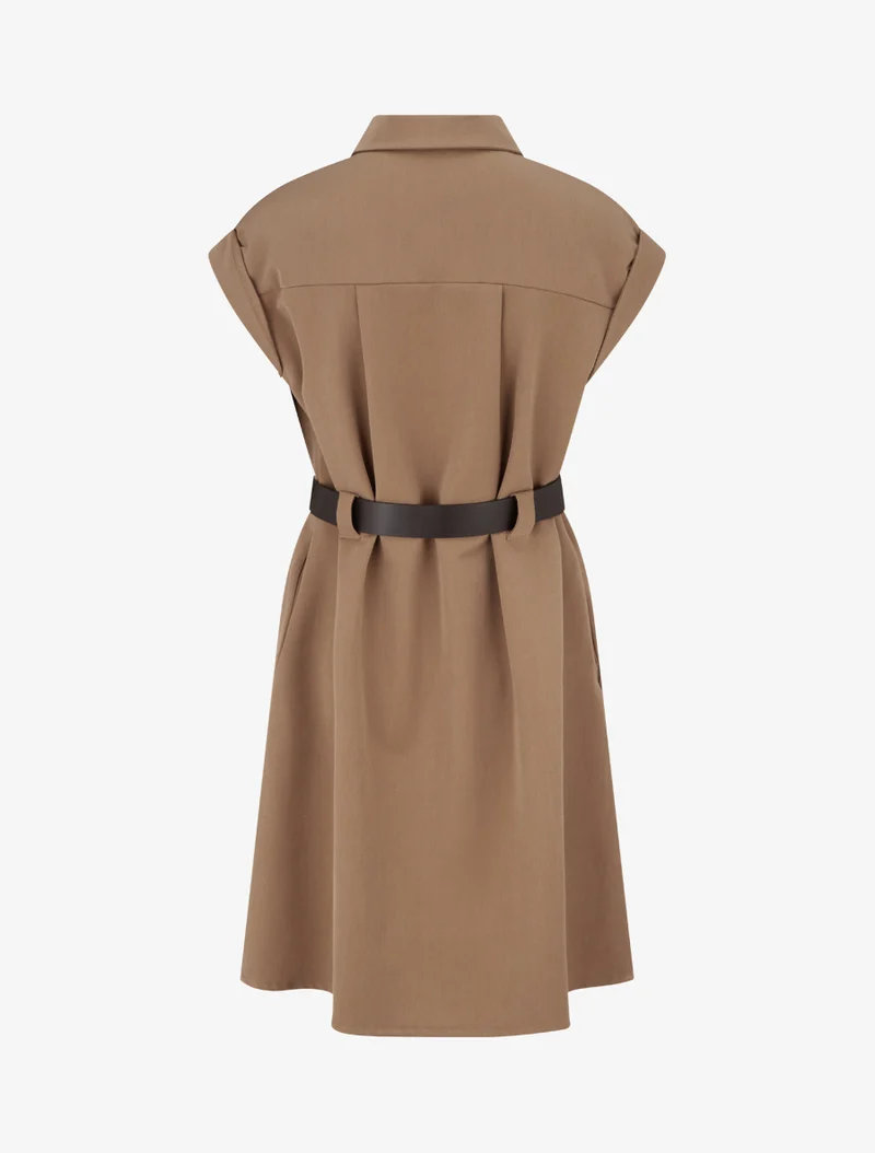 Robe chemise trapèze manches courtes - Beige