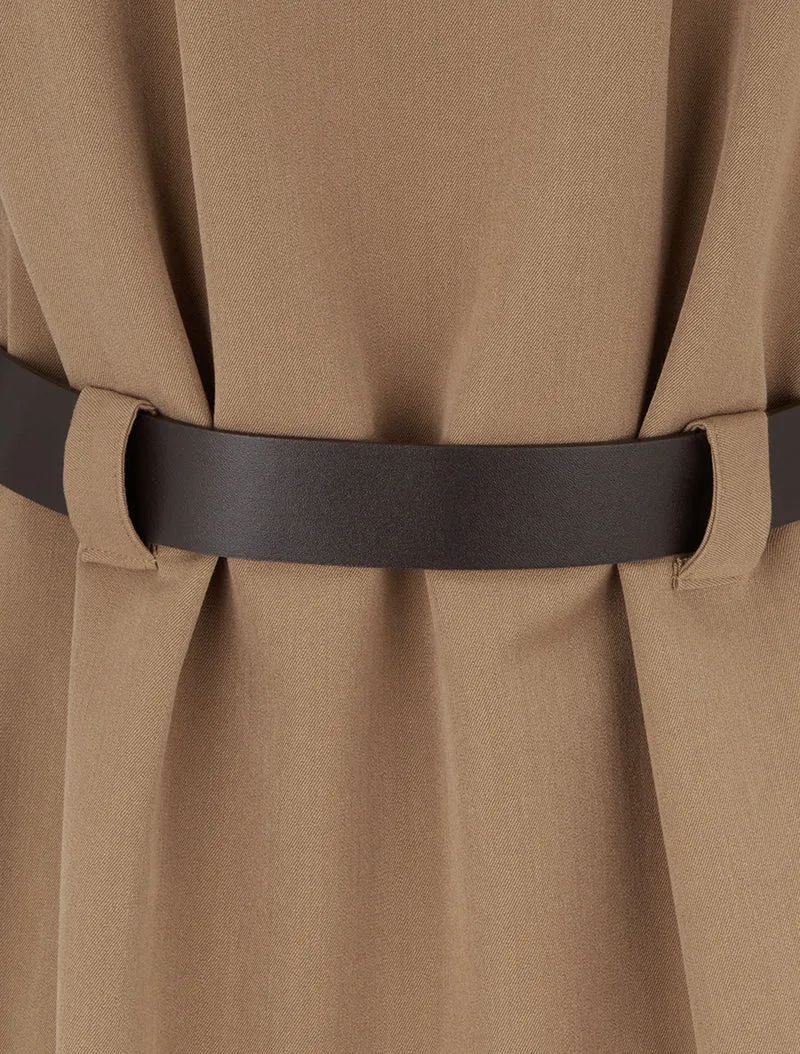 Robe chemise trapèze manches courtes - Beige