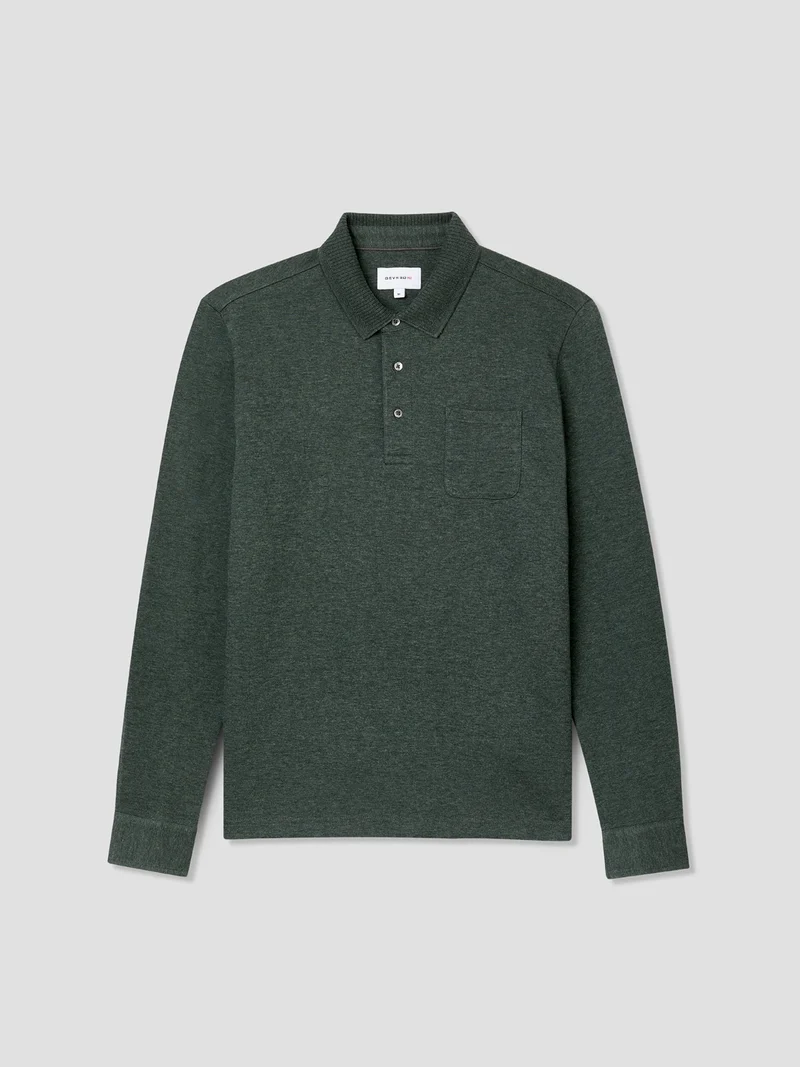 Polo manches longues chiné col boutonné