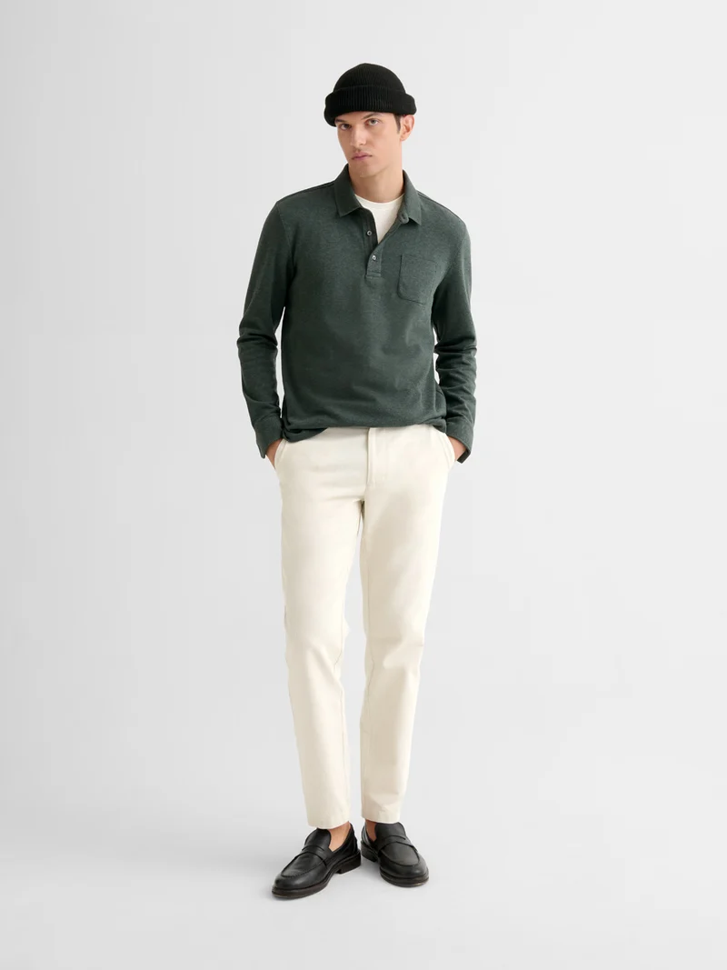 Polo manches longues chiné col boutonné