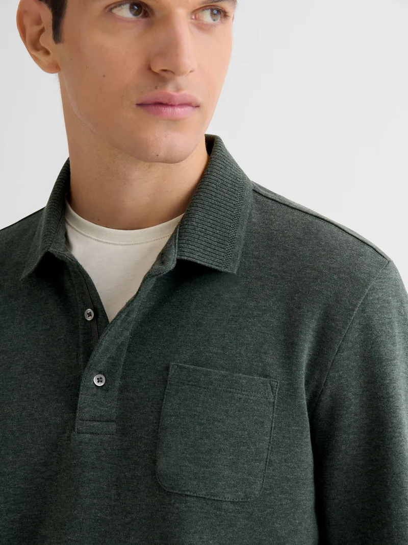 Polo manches longues chiné col boutonné
