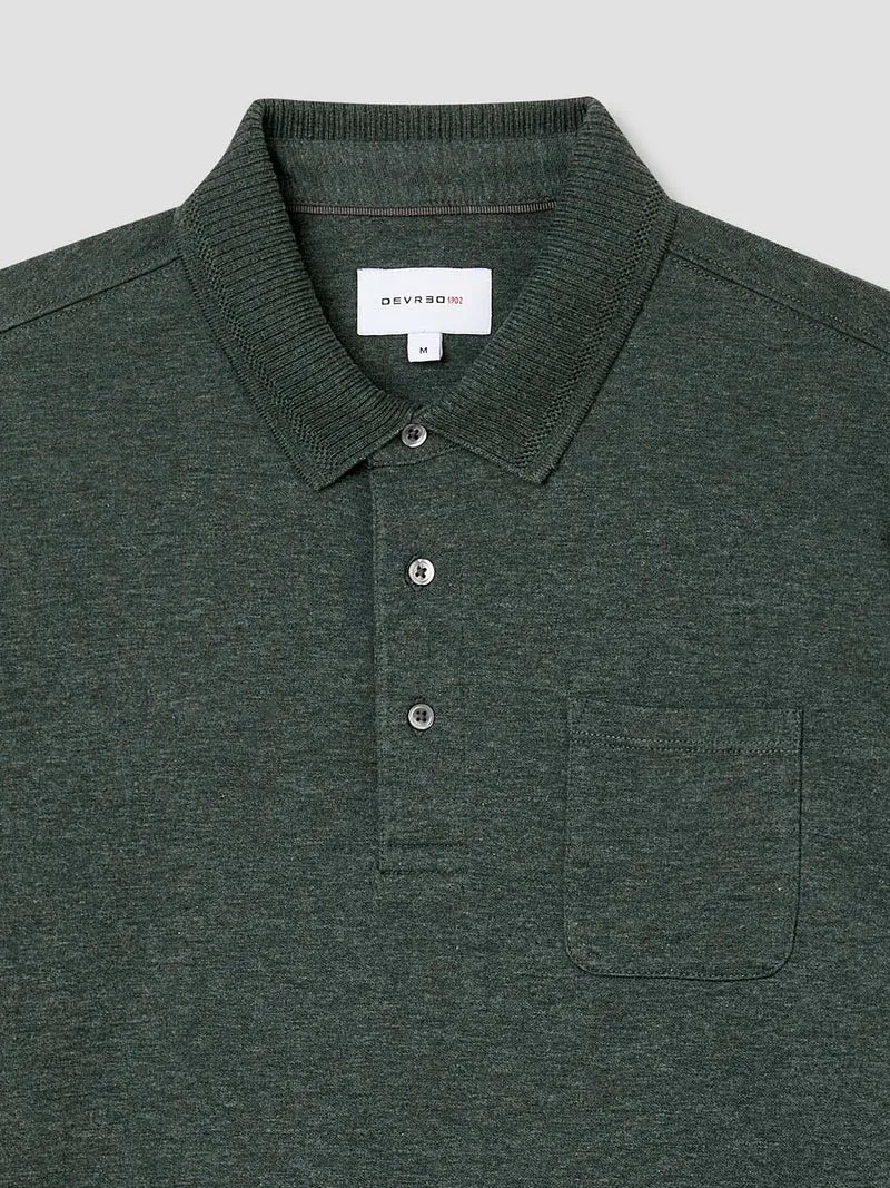 Polo manches longues chiné col boutonné