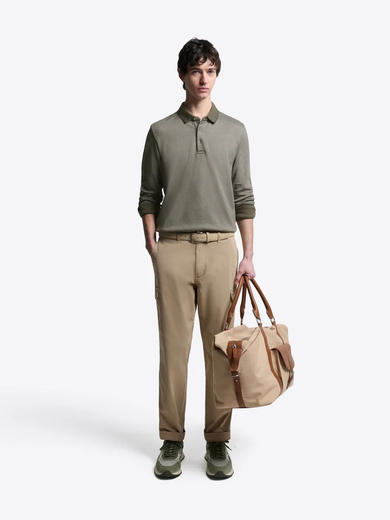 Polo manches longues en coton chiné