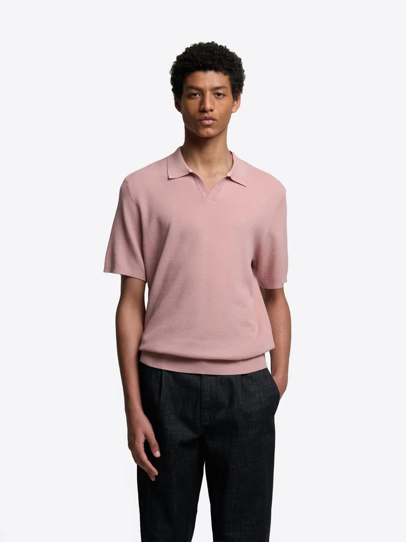 Polo maille col ouvert en coton bio
