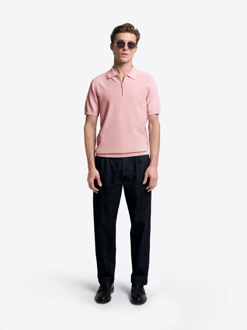 Polo maille col zippé