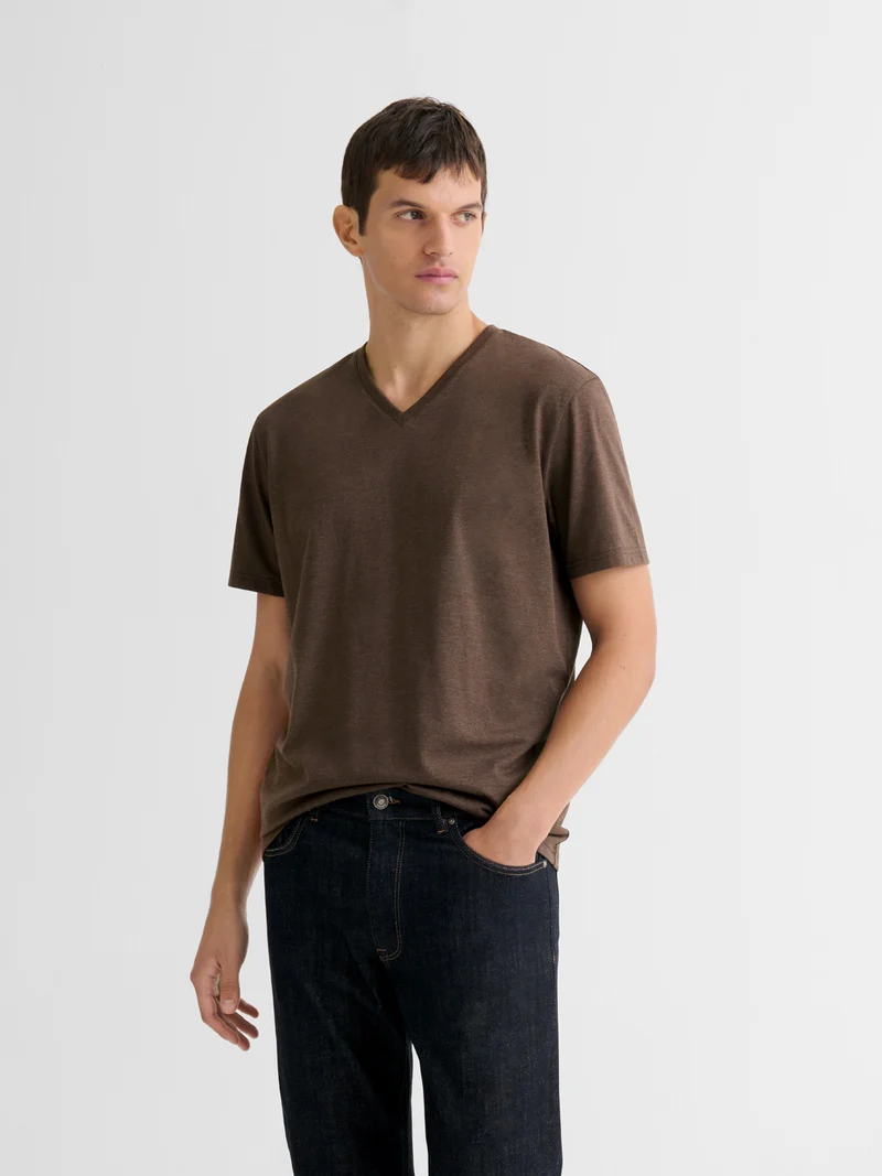T-shirt col V mélange coton Supima®