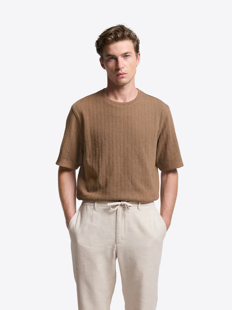 T-shirt col rond effet maille