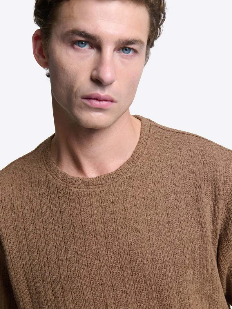 T-shirt col rond effet maille