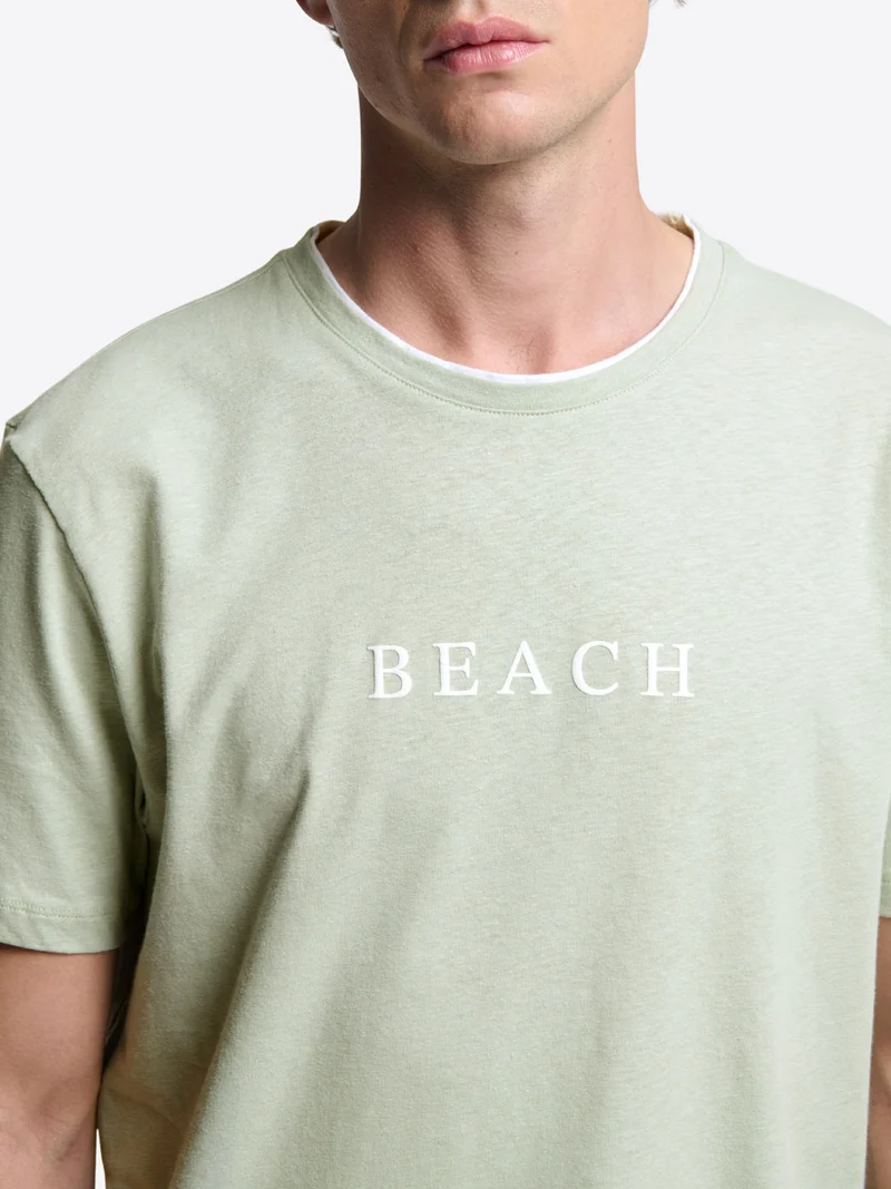 T-shirt col rond en coton lin