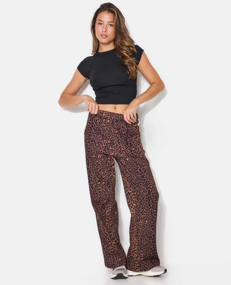 Pantalon de jogging léopard avec bandes contrastées