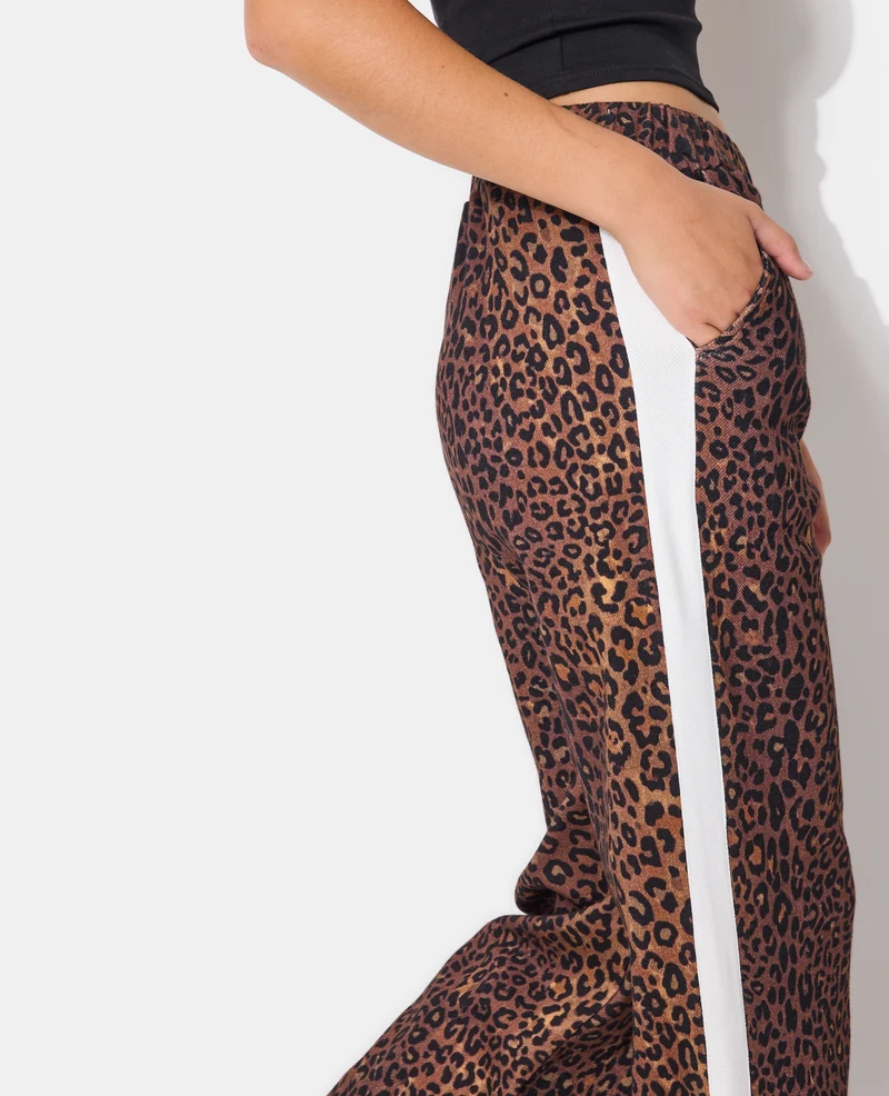 Pantalon de jogging léopard avec bandes contrastées